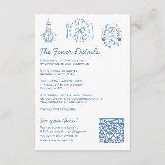 Whimsical Doodles Wedding Details RSVP QR Code Enclosure Card