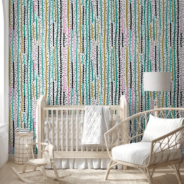 Whimsical dotted stripes wallpaper (Kids)
