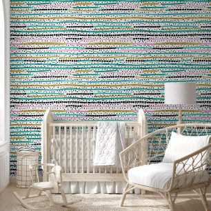 Whimsical dotted stripes wallpaper