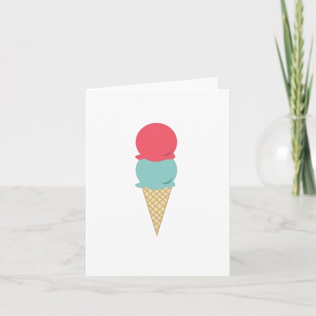 Whimsical Double Scoop Ice Cream Cone Card (Front)