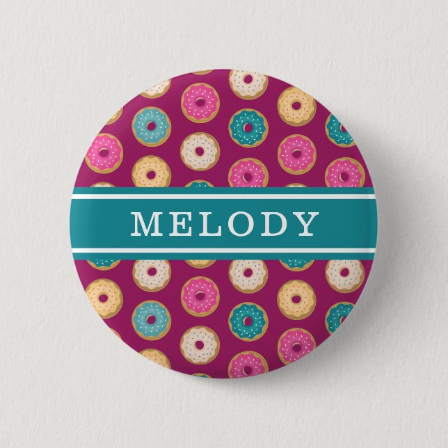 Whimsical Doughnut Pattern on Purple 6 Cm Round Badge (Front)