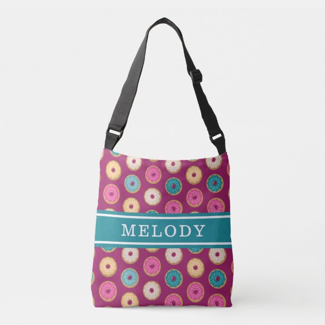 Whimsical Doughnut Pattern on Purple Crossbody Bag (Front)