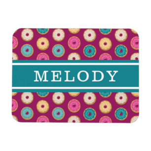 Whimsical Doughnut Pattern on Purple Magnet