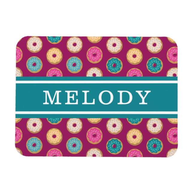 Whimsical Doughnut Pattern on Purple Magnet (Horizontal)