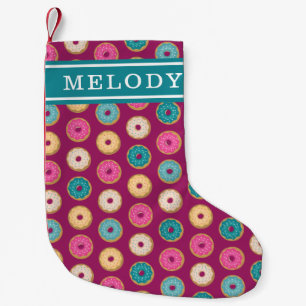 Whimsical Doughnut Pattern on Purple Small Christmas Stocking
