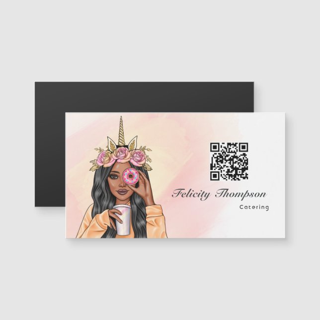 Whimsical Doughnut Unicorn Lady Food Catering QR C (Front/Back)