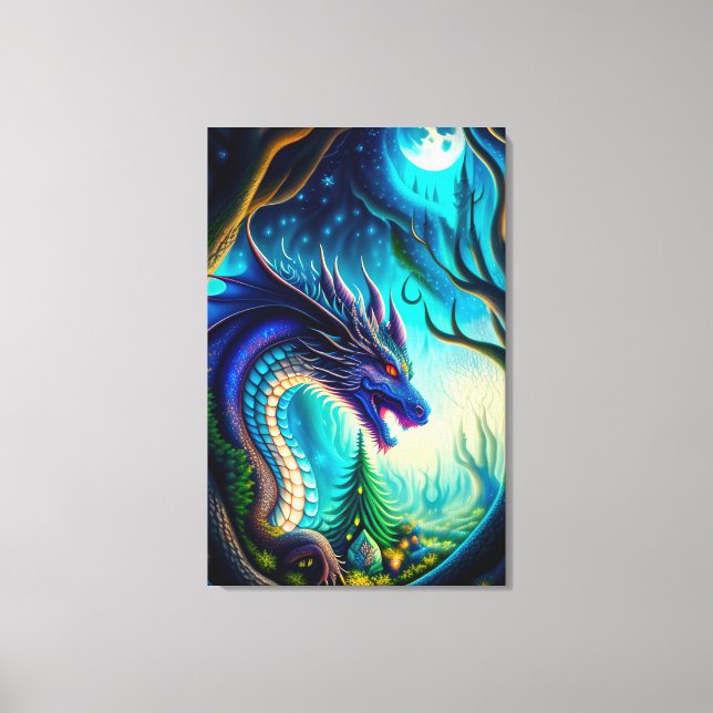 Whimsical Dragon and Moon Canvas Print (Front)