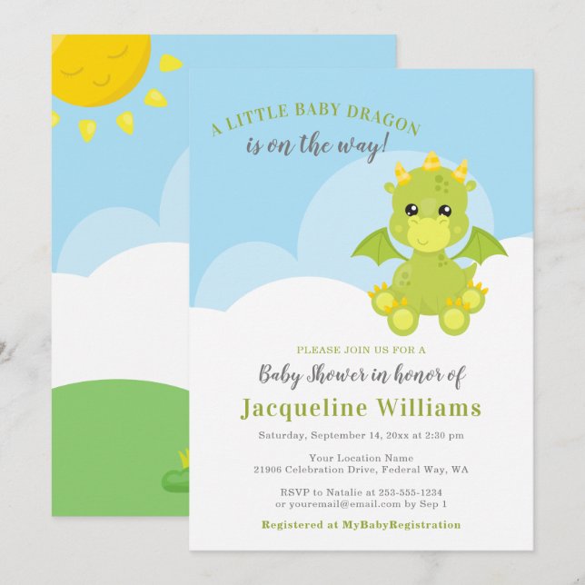 Whimsical Dragon Baby Boy Shower Invitation (Front/Back)