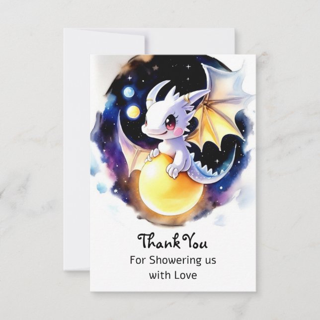 Whimsical Dragon Baby Shower Thank You Card (Front)