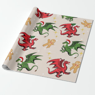 Whimsical Dragon & Gingerbread Christmas Wrapping  Paper