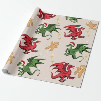 Whimsical Dragon & Gingerbread Christmas Wrapping  Wrapping Paper