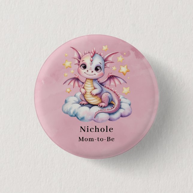 Whimsical Dragon On A Cloud Baby Shower  3 Cm Round Badge (Front)