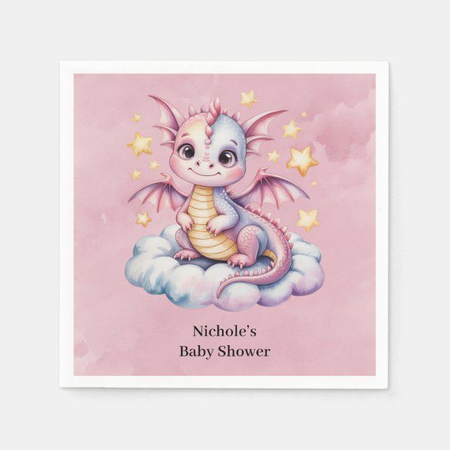 Whimsical Dragon On A Cloud Baby Shower Napkin (Front)