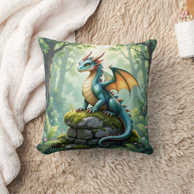 Whimsical Dragon on Ancient Stone Cushion (Blanket)