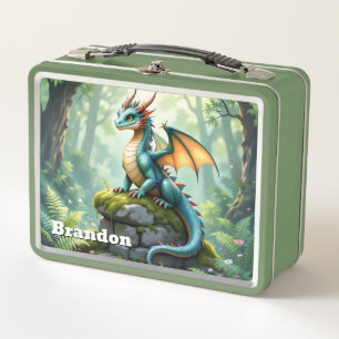 Whimsical Dragon on Ancient Stone Personalised Metal Lunch Box