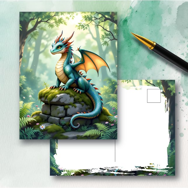 Whimsical Dragon on Ancient Stone Postcard (Creator Uploaded)