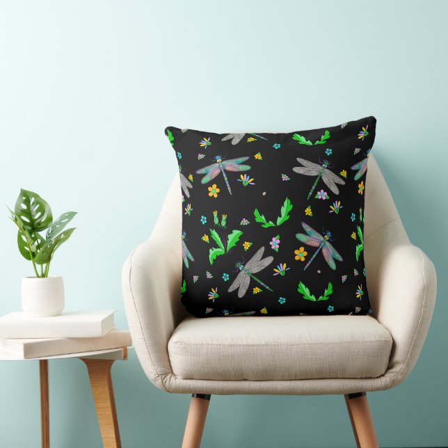 Whimsical Dragonflies and Dandelions Hand Drawn   Cushion (Chair)