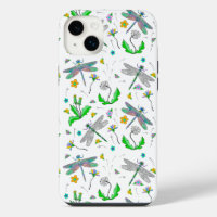 Whimsical Dragonflies and Dandelions Hand Drawn