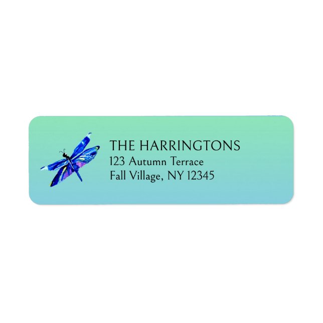 Whimsical Dragonfly Blue Green Return Address (Front)