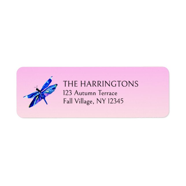 Whimsical Dragonfly Blue Green Return Address (Front)