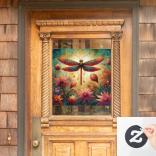 Whimsical Dragonfly Floral Abstract Art Teal Pink