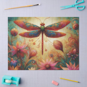Whimsical Dragonfly Floral Abstract Decoupage Tissue Paper