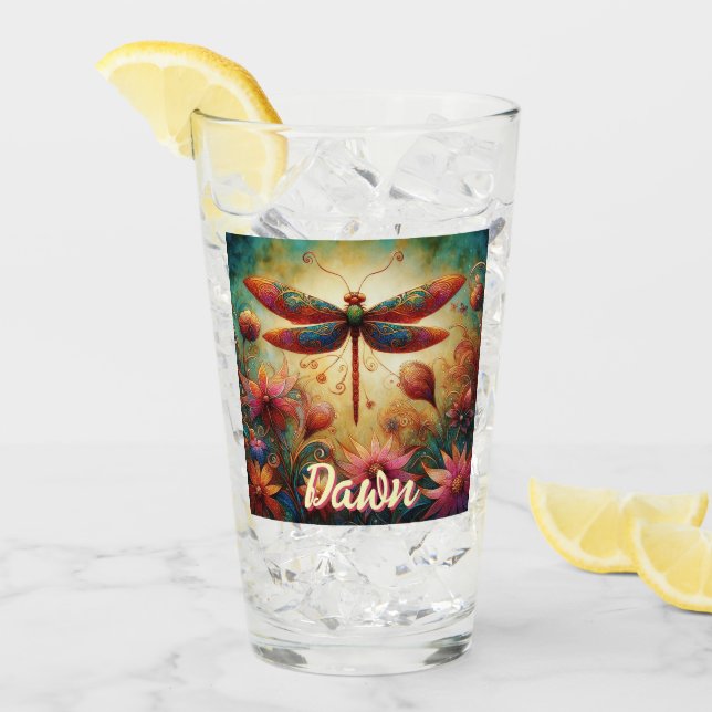 Whimsical Dragonfly Floral Abstract Personalised Glass (Front Ice)