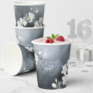 Whimsical Dragonfly Floral Sweet 16 Blue ID1310 Paper Cups