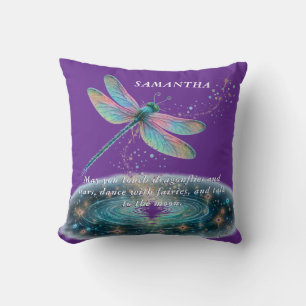 Whimsical Dragonfly Magic Purple Fairy Dust Quote Cushion