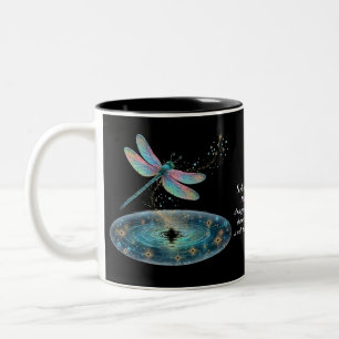 Whimsical Dragonfly Magic Purple Fairy Dust Quote Two-Tone Coffee Mug