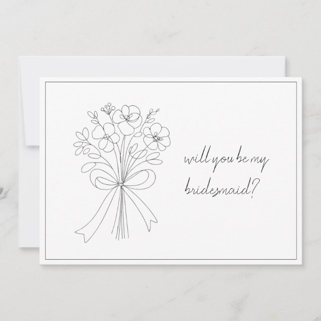 whimsical drawn bow & flower bridesmaid proposal  invitation (Front)