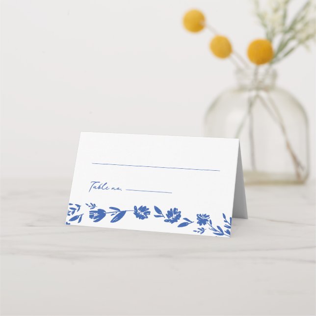 Whimsical Drawn Floral Wedding Folded Place Card (Front)
