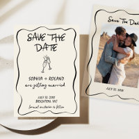 Whimsical Drawn Glasses Wedding save The Date Card