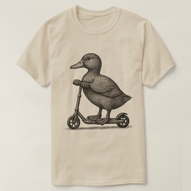 "Whimsical Duck Scooter Shirt - Cute Duck Riding  (Design Front)