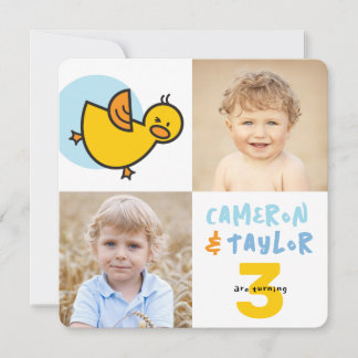 Whimsical Ducks Photo Boys Joint Birthday Party Invitation