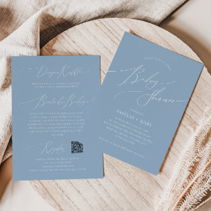 Whimsical Dusty Blue   All in One Baby Shower Invitation