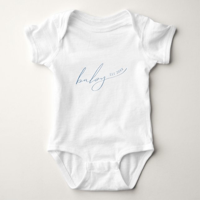 Whimsical Dusty Blue Baby Est Baby Bodysuit (Front)