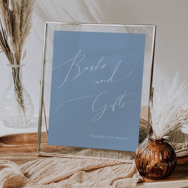 Whimsical Dusty Blue Baby Shower Books and Gifts Poster (Creator Uploaded)