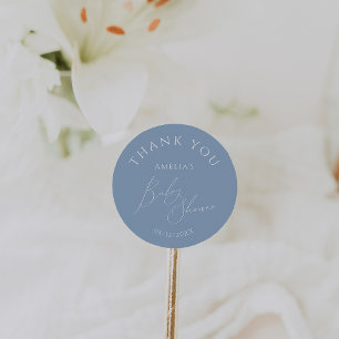 Whimsical Dusty Blue Baby Shower Thank You Favour Classic Round Sticker