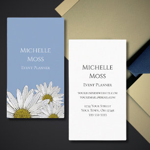 Whimsical Dusty Blue Boho Botanical Daisies  Business Card