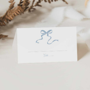 Whimsical Dusty Blue Bow Folded Place Card