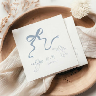 Whimsical Dusty Blue Bow Wedding Napkin