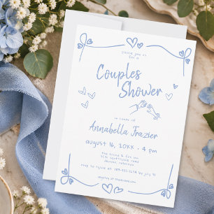 Whimsical Dusty Blue Hand Drawn Couples Shower Invitation