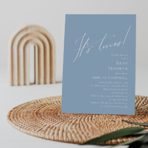 Whimsical Dusty Blue It's Twins Baby Shower Invitation