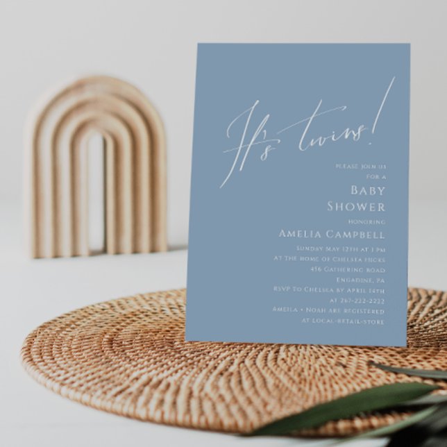 Whimsical Dusty Blue It's Twins Baby Shower Invitation (Creator Uploaded)