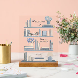 Whimsical Dusty Blue Library Bookshelf Welcome Acrylic Sign