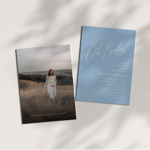 Whimsical Dusty Blue Oh Baby! Photo Baby Shower  Invitation