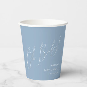 Whimsical Dusty Blue Oh Baby Shower Paper Cups