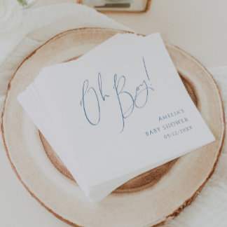 Whimsical Dusty Blue Oh Boy! Baby Shower Napkin