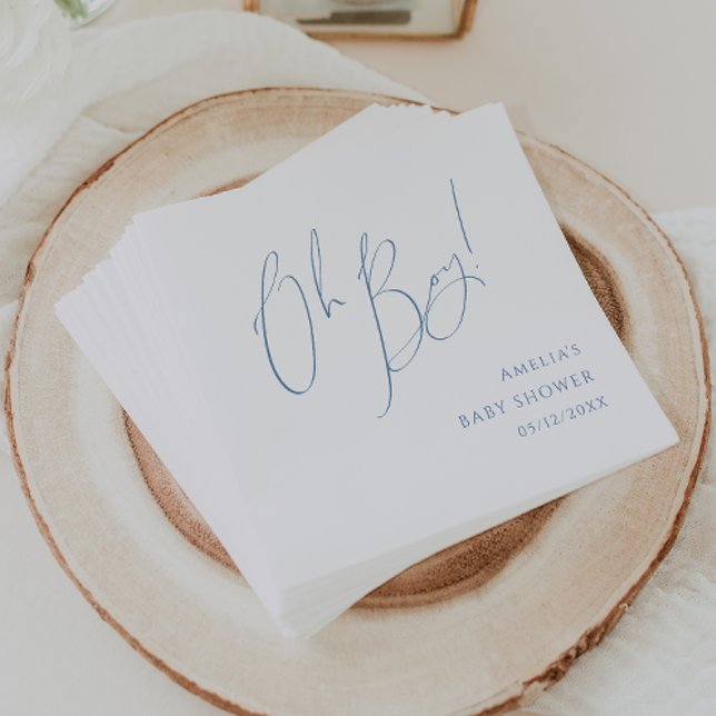 Whimsical Dusty Blue Oh Boy! Baby Shower Napkin (Creator Uploaded)